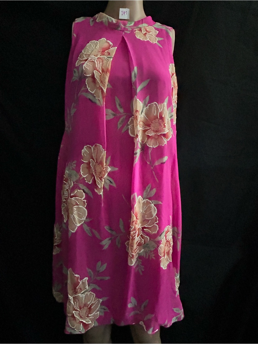 Signature By Robbie Bee Fuchsia Floral Sleeveless Shift Dress 8 Petite NWT